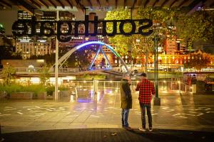 Out front at night Southgate